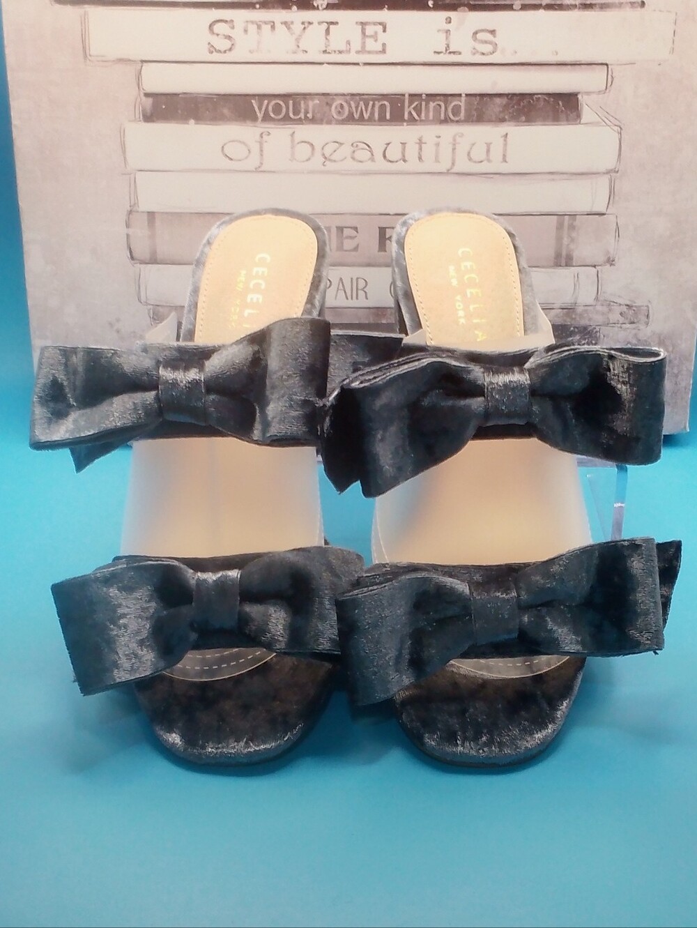 Cecelia New York Crushed Velvet Double Bow Sandals Size 7.5